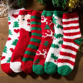 1 Пара Носков для сна, популярные утепленные полосатые непромокаемые плюшевые носки для сна на Рождество, пара носков, термоноски