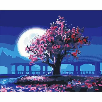 11170217 Цифровая картина маслом ручная роспись маслом лунный пейзаж декоративная живопись гостиная столовая задний план