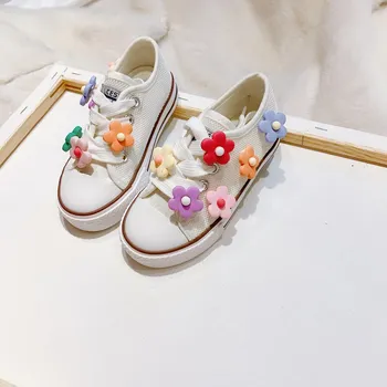 2022 Новые весенние детские повседневные кроссовки с яркими цветами для маленьких девочек, белые сетчатые туфли, детские дышащие кроссовки без застежки