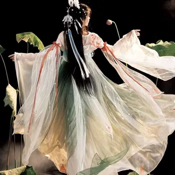 2023, Женское платье Hanfu с Древней китайской традиционной Вышивкой, Женский Костюм Феи Hanfu для Косплея, Летнее Зеленое Платье Hanfu