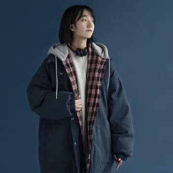 2023 Зимняя Одежда Женское Новое Модное хлопковое пальто с решеткой Kpop Универсальное Утолщенное Пальто