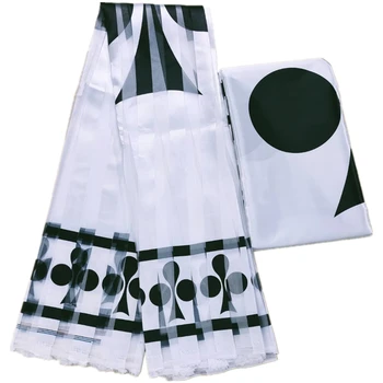 3 + 3 Ярда Белой и черной африканской атласной ткани, Шелковая Восковая Мягкая лента, Ткань из Органзы и Атласная блузка, комплект для женского платья