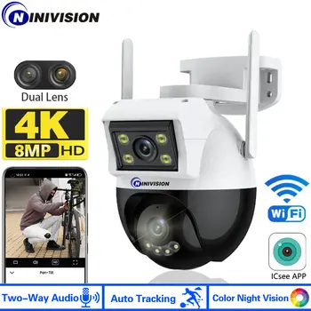 4K 8MP Двухобъективная PTZ Wifi Камера видеонаблюдения AI Human Detect Camera Bluetooth Connectinvity 3 Режима ночного Видения IP66 Водонепроницаемый ICSEE