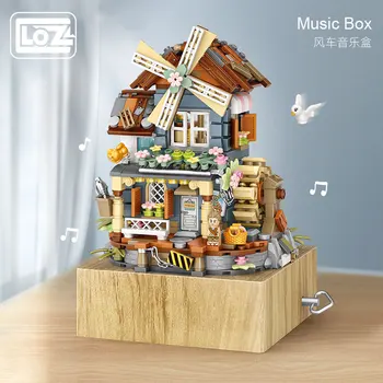 LOZ классическая ветряная мельница дом музыкальная шкатулка музыкальная шкатулка из мелких частиц собранные строительные блоки игрушка национальный прилив модель головоломки