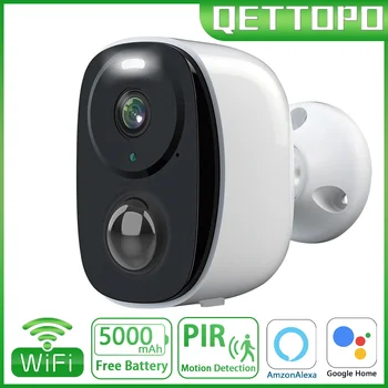 Qettopo 4MP Широкоугольная WIFI Камера 130 °, Встроенная батарея 5000 мАч, Обнаружение движения PIR, IP-камера видеонаблюдения OKAM