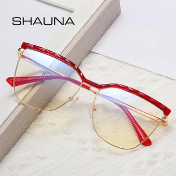 SHAUNA Ретро TR90 Металлическая оправа для очков с кошачьим глазом, Модные женские прозрачные очки с анти-синим светом, пружинный шарнир, оптическая мужская квадратная оправа