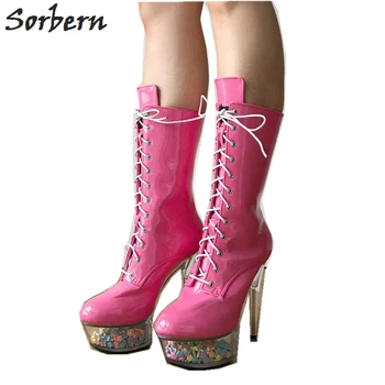 Sorbern Карамельно-розовые 6-дюймовые женские ботинки на заказ на высоком каблуке без излишеств, близнецы, прозрачные каблуки-погремушки, каблуки для танцев на шесте со звездами и бусинами