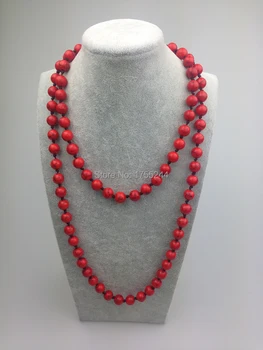 ST0003 10 мм красное каменное 42-дюймовое длинное ожерелье с цветным камнем, женское винтажное ожерелье