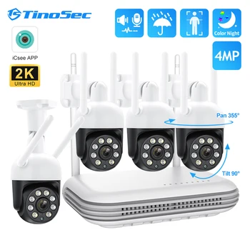 TinoSec 8-канальная 4-мегапиксельная WIFI Камера безопасности Комплект Двухсторонней аудио Защиты Ночного Видения Беспроводная IP-камера NVR Комплект Камеры видеонаблюдения