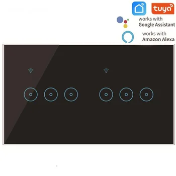 Tuya Smart switch 6 Банд Wifi Выключатель света 90-240 В Сенсорная Стеклянная Панель Голосовое Управление Настенный Выключатель работа с Alexa Google Home