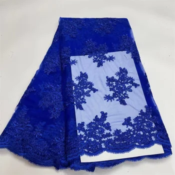 Африканская сетчатая кружевная ткань 2023, Высококачественная Кружевная Синяя Французская Сетчатая Кружевная Тюлевая Сетчатая ткань Для вечернего платья Wp35-1
