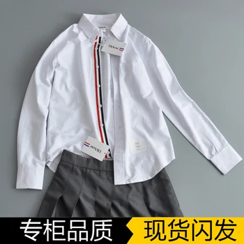 Белая рубашка TB, женская верхняя одежда из Оксфорда, рубашка средней длины из чистого хлопка, BF wind, весна и осень, свободные с длинными рукавами