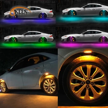 Декоративные огни на Колесах, 4 шт., Автомобильный светодиодный рассеянный свет, Автоматическое неоновое RGB-свечение, Автомобильное освещение, наружные огни, Автомобильные Аксессуары