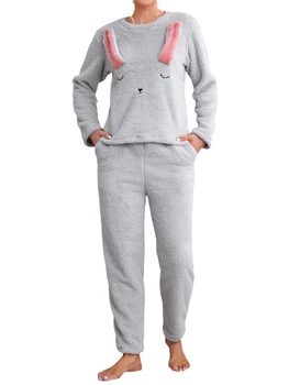 Женский пижамный комплект из плюшевого флиса с подкладкой из шерпы - уютная зимняя пижама для пушистого и теплого ночного отдыха