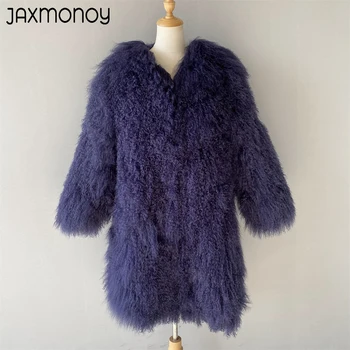 Женское Пальто из натурального меха Jaxmonoy, зимняя куртка из натурального монгольского овечьего меха, Осенняя Модная теплая верхняя одежда, однотонный женский Новый Стиль