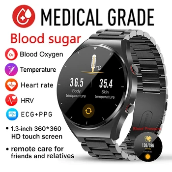 Здоровый уровень сахара в крови, Смарт-часы Для Мужчин, ЭКГ + PPG, Точная Температура тела, Пульсометр, Умные часы, HRV, Часы для измерения артериального давления 2023