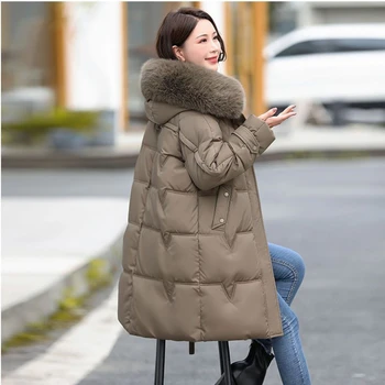 Зимнее пальто, пуховик, Женское модное однотонное пальто средней длины с капюшоном, утолщенное теплое пальто, зимнее пальто, женское пальто