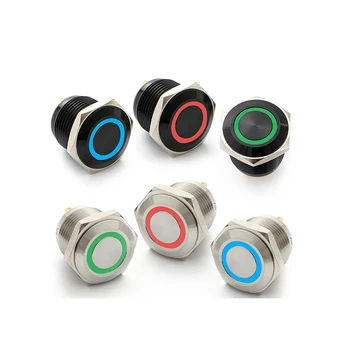 Кнопочный выключатель ELEWIND 16 мм с 3 светодиодными цветными кольцами с подсветкой (PM161F-10E/J/RGB/12V/S 4 контакта для светодиода)