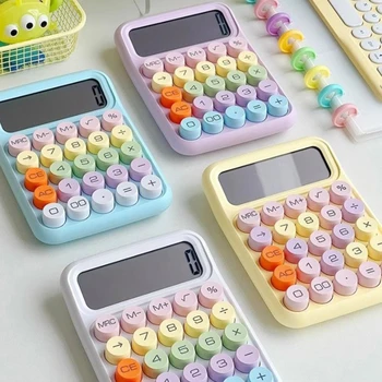 Корейский кавайный калькулятор мультяшного карамельного цвета с бесшумной механической клавиатурой, Настольный калькулятор для обучения финансам и бухгалтерскому учету