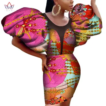 Летнее Женское мини-платье-карандаш в Африканском стиле из Бинтаревого Воска с Пышными рукавами Длиной выше колена, Сексуальное Женское Хлопчатобумажное Платье Анкара WY8585