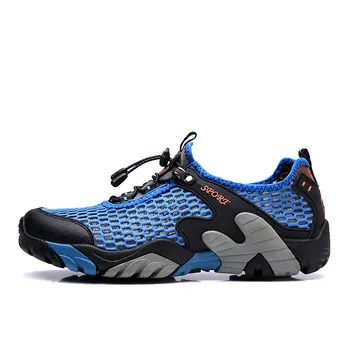 Летняя сетчатая синяя мужская прогулочная обувь без шнуровки, дышащая походная обувь, Мужские нескользящие мужские уличные кроссовки для скалолазания, Размер 38-46