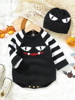 Милый комплект из 3 предметов для костюмов на Хэллоуин для младенцев, шапочка и носки с принтом тыквы - очаровательный наряд для новорожденных