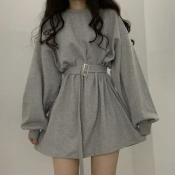 Модное платье большого размера, облегающее повседневное женское Свободное Весенне-осеннее платье-свитер с длинными рукавами и талией, корейское платье