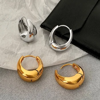 Модные Простые Массивные серьги-кольца серебристого цвета для женщин, Круглые минималистичные серьги для девочек, вечерние ювелирные изделия С-образной формы, подарки
