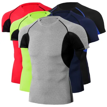 Мужская Компрессионная рубашка для бодибилдинга, тренировки в тренажерном зале, Бег Трусцой, короткий рукав, сухая посадка, облегающие топы, футболки, футболки для фитнеса
