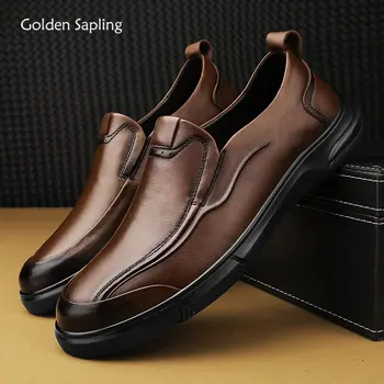 Мужские Лоферы Golden Sapling, Повседневная деловая обувь, Дышащая Мужская обувь из натуральной кожи на плоской подошве, обувь для вождения в стиле ретро, Мужские Лоферы для отдыха
