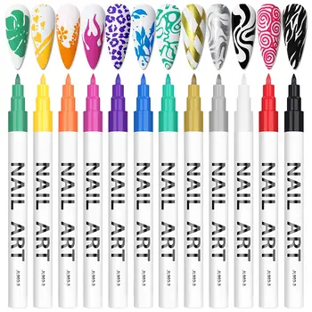 Набор ручек для 3D-дизайна ногтей 12 цветов, 0,5 мм, ручка для точечного нанесения граффити, кисть для рисования, подводка для Хэллоуина, Рождество, сделай сам