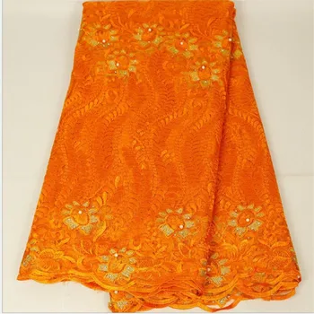 Новейшая африканская кружевная ткань оранжевого цвета 2019, высококачественная африканская тюлевая кружевная ткань роскошного дизайна