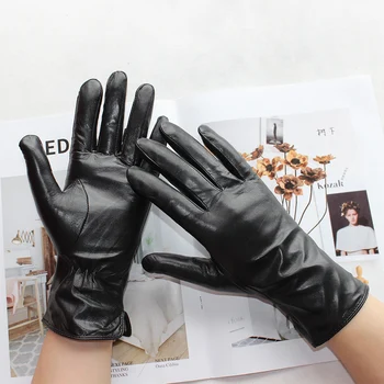 Новые женские черные кожаные перчатки, Модные высококачественные импортные перчатки из козьей кожи, короткие, двух стилей для сохранения тепла зимой