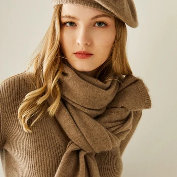 Новые модные брендовые роскошные шарфы из козьего кашемира для женщин, 100% чистая кашемировая шаль, женский однотонный вязаный теплый шарф