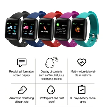 Новые Смарт-часы-браслет 116 PLUS, цветной экран, Мониторинг сердечного ритма, артериального давления, Отслеживание движения, IP67 Водонепроницаемый