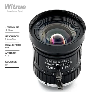 Объектив камеры видеонаблюдения Witrue HD 5MP, 8 мм, C креплением, диафрагма F1.6, формат изображения 2/3 