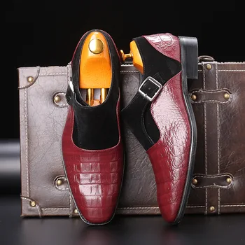 Осенне-зимние Новые Деловые кожаные туфли с крокодиловым принтом и острым носком, Модная Дизайнерская Кожаная обувь с боковой пряжкой, P070