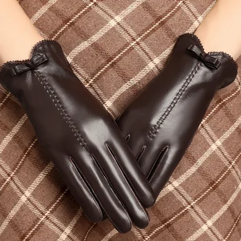 Перчатки из натуральной кожи Женские осенне-зимние утепленные с сенсорным экраном женские перчатки из овчины для вождения автомобиля YSW0026