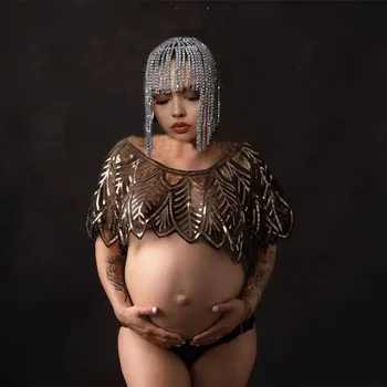 Реквизит для фотосессии беременных с блестками Топы Для фотосессии беременных, Короткие майки с блестками, прозрачные