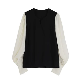 Рубашка Женская Весеннего дизайна Контрастного цвета, Французский топ в стиле ретро, Продвинутая Стильная рубашка