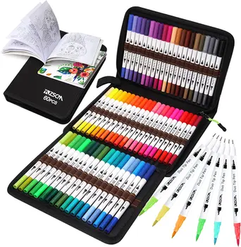 Ручки-раскраски Duo Tip Brush, художественные маркеры, Fine & Brush Tip Pen для детей и взрослых, Книжка-раскраска, ежедневник, Планировщик