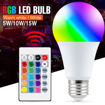 Светодиодная Лампа RGB RGBW Lampara E27 ИК-Пульт Дистанционного Управления Smart Light 5 Вт 10 Вт 15 Вт Красочные Лампы RGBWW LED Праздничный Декор Атмосферная Лампа