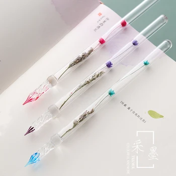 Серия Цветочных наборов Pretty Glass Pen Dip Pen Хрустальные цветные Глазури, ручки для Девочек, Подарок для Студентов