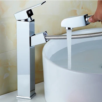 Смесители для раковины ZGRK Выдвижной кран для раковины в ванной Комнате, Смеситель для раковины из нержавеющей стали, Смесители для унитаза с горячей и холодной водой, установленный на бортике Смесителя для ванной комнаты