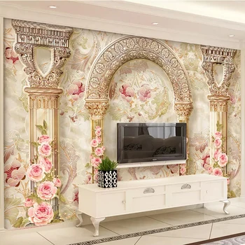 Фрески любого размера на заказ, 3D стереофонические цветы, мраморные обои, гостиная, телевизор, диван, роскошный декор для дома в отеле Papel De Parede
