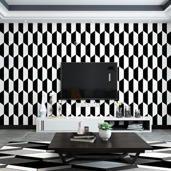 Черно-белые обои современный простой скандинавский стиль геометрическая графика гостиная спальня столовая ТВ фоновая стена