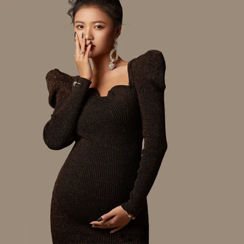 Черные трикотажные платья для фотосъемки беременных Демонстрируют Тонкую высококачественную одежду для фотосессии беременных, Новое платье Gravida с высокой эластичностью