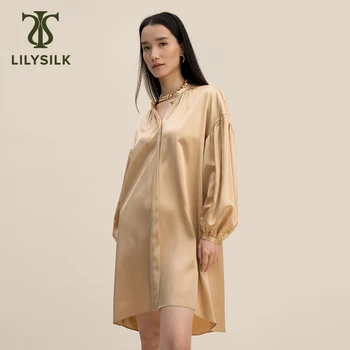 Шелковая Ночная рубашка LILYSILK для Женщин 2023 Summe New 22 Momme, Цельное Платье-пуловер с рукавом-фонариком на Все Случаи Жизни, Бесплатная Доставка