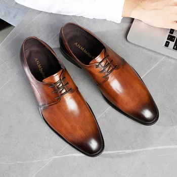 Элегантные Мужские модельные туфли из натуральной кожи Ручной работы, Роскошный бренд 2023, Осенние Новые Дизайнерские Черные Свадебные Оксфорды, Социальная обувь Для мужчин
