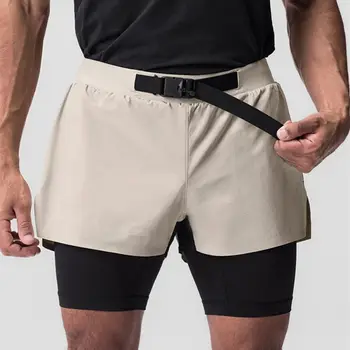 2023 летние новые мужские шорты Эластичные быстросохнущие двухслойные 2 в 1 мужские шорты для фитнеса